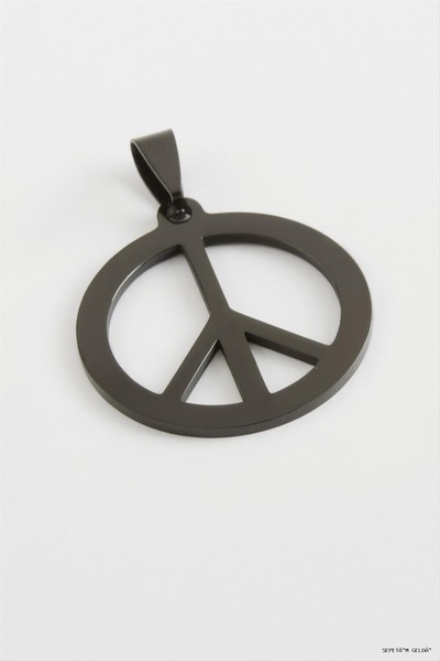 ZERO LAND Spt-Gld Peace Sign Steel Pendant 2.5 (04021) cm Black