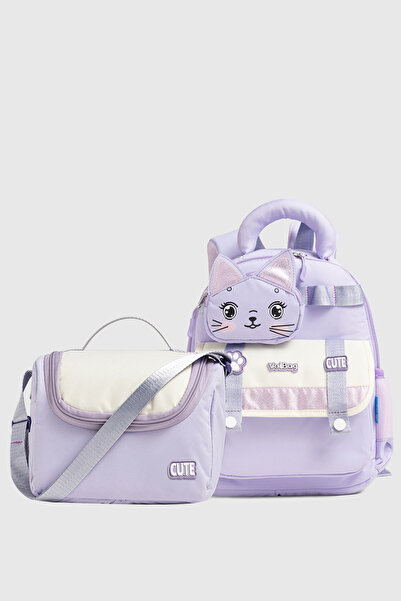 VEIBAG Bimboo 3 Bölmeli Kedi Detaylı Anaokulu Beslenme Çantası Seti - Matara ...