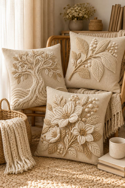 ayshome textile 3D Boyutlu DİJİTAL BASKI (Örgü Değildir) 3'Lü Kırlent Kılıfı ...