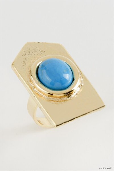 ZERO LAND Spt-Gld Triangle Turquoise Stone (04456) Ring Yellow