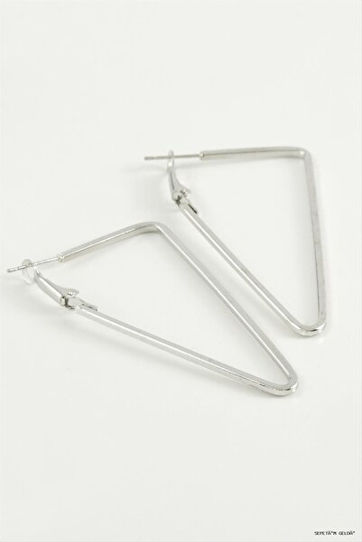 ZERO LAND Spt-Gld Triangle Hoop Earrings 7 cm (03318) Silver Color