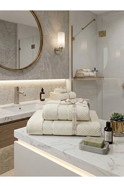 Özdilek Large Size Bath Towel Set of 2 (50X90Cm+90X150Cm) - Cream