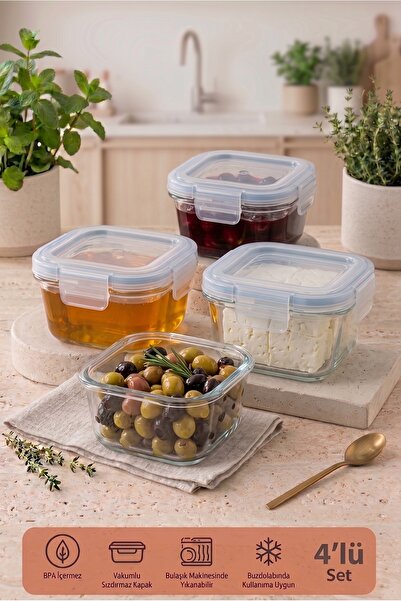 Amentes 4-Piece Glass Breakfast Set with Locking Lids (160 ml) – Leak-Proof V...