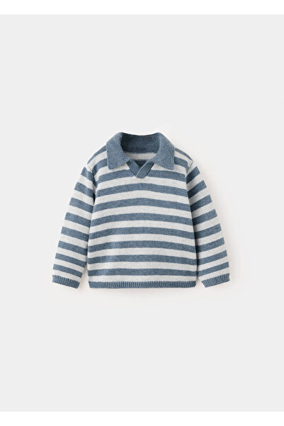 MANGO Baby Striped knit polo-neck sweater