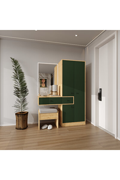 klubeconcept Mira Aynalı Makyaj Masası ve Çok Amaçlı Dolap Takımı Çekmeceli Ş...