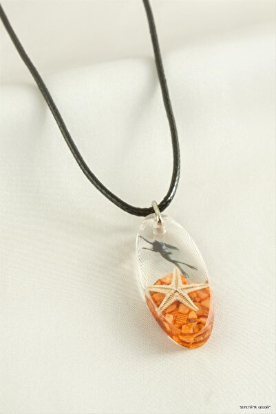 ZERO LAND Spt-Gld Starfish Ellipse Epoxy (03016) Pendant Orange