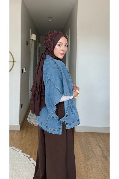 Colomer Women's Bat Sleeve Oversize Denim Vest Poncho