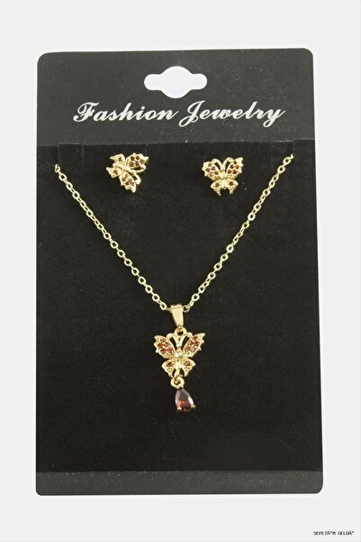 ZERO LAND Spt-Gld Zircon Stone Set (04706) Necklace Red