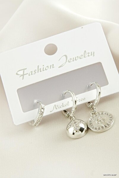 ZERO LAND Spt-Gld 3 Pieces Star Zircon Stone Earrings (235615) Silver Color