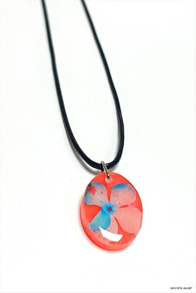 ZERO LAND Spt-Gld Snowball Flower Oval Epoxy (03406) Pendant Orange