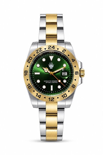 WATCHOFROYAL Daytrack Silver Gold Green Steel Wristwatch