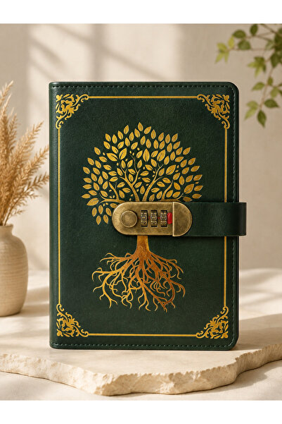 HEPBİMODA Kilitli Günlük Defter – Ağaç Hayatı Desenli Vintage Deri Görünümlü ...