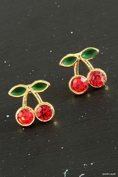 ZERO LAND Spt-Gld Cherry Stone Tiny (04800) Earrings Red