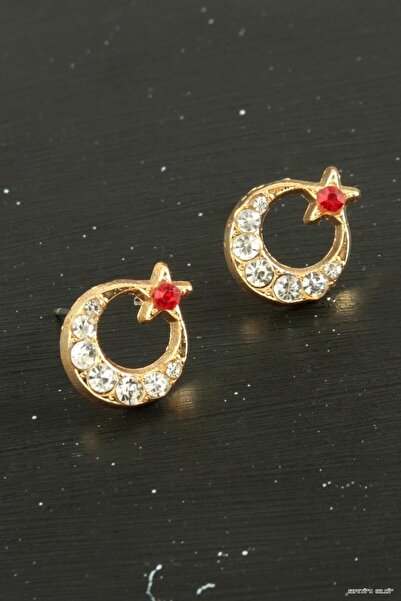ZERO LAND Spt-Gld Moon Star Stone Tiny (04756) Earrings Yellow