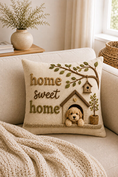 ayshome textile 3D Boyutlu DİJİTAL BASKI Home Kedi Köpek (Örgü Değildir) 2'Li Kırlent Kılıfı Seti ÇİFT TARAF BASKILI