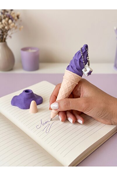 Frostblack Ice Cream Shaped Ballpoint Pen with Stand and Cap Cute Kids Statio...
