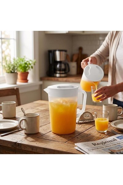 Plasticna جك ديلوكس (3.5 لتر) مع غطاء محكم ومقبض مريح، جودة عالية، مناسب للمشروبات الباردة والماء (أبيض)