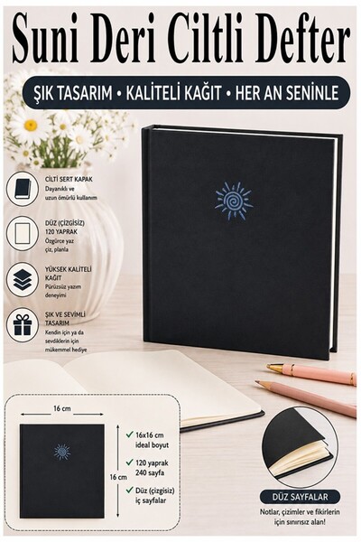 Artlantis Kare Not Defteri 16x16cm 1 Adet Lizz Sert Kapak 120 Yaprak Ciltli Ç...