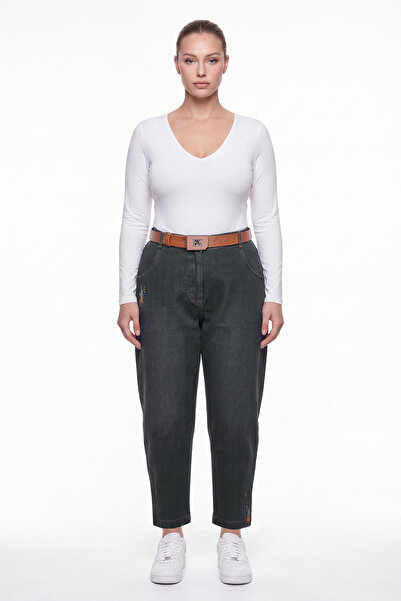 EXİTLİNE Women's Khaki Winter High-Waisted Trousers with Belted Legs and Pock...
