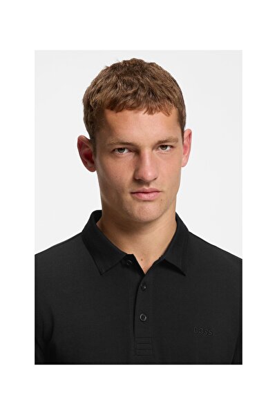 BOSS Erkek Regular Fit %100 Pamuklu Uzun Kollu Siyah Polo Yaka T-Shirt