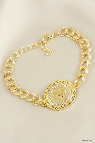 ZERO LAND Spt-Gld Ottoman Tughra Stone (05650) Bracelet Yellow