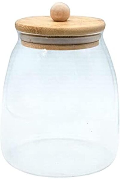 HOOPZOZA Hobzusa Kitchen Dessert Storage Jar with Airtight Bamboo Lid Glass J...