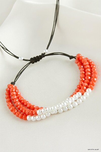 ZERO LAND Spt-Gld Pearl Triple Crystal (05046) Bracelet Orange