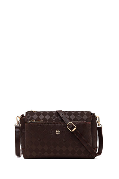 Derimod Women's Brown Printed Long Strap Crossbody Bag Ab500004Sb