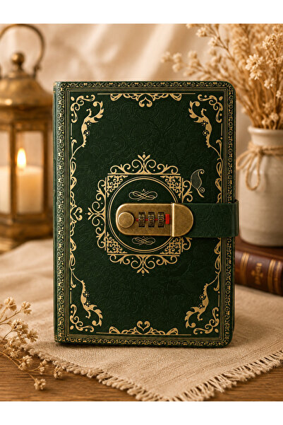 HEPBİMODA Lüks Vintage Şifreli Defter - Deri Görünümlü, Altın Varaklı Günlük ...