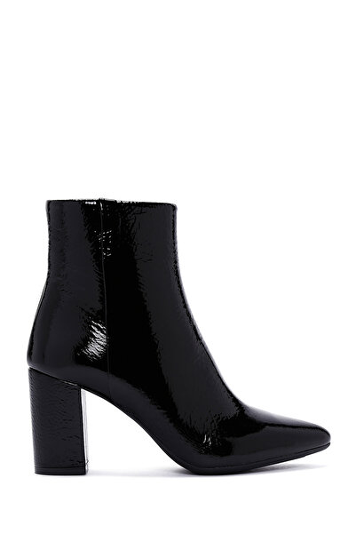 Derimod Gritti Women's Black Zippered Thick Heeled Patent Leather Boots Wf260...