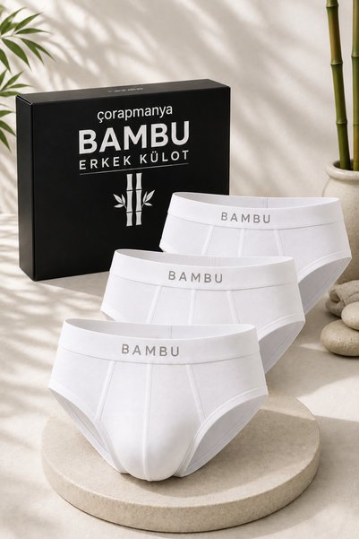 çorapmanya Erkek Bambu Külot (Slip) Siyah - Beyaz İnce Bel Lastikli 3' lü