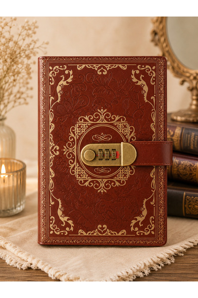 HEPBİMODA Lüks Vintage Şifreli Defter - Deri Görünümlü, Altın Varaklı Günlük ...