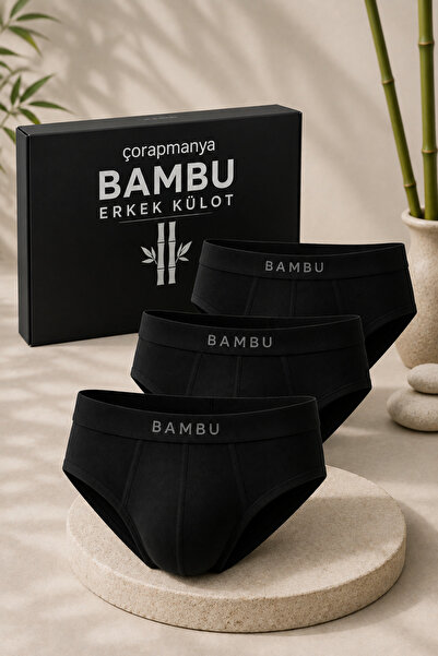 çorapmanya Erkek Bambu Külot (Slip) Siyah - Beyaz İnce Bel Lastikli 3' lü