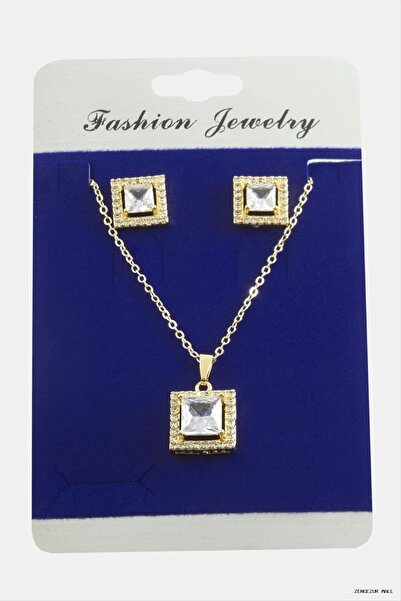 ZERO LAND Zngzrmll Square Zircon Cubic Zirconia Set Pendant (31214) Silver Color