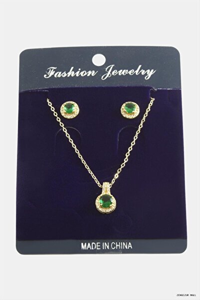 ZERO LAND Zngzrmll Round Zircon Stone Set (31146) Necklace Green