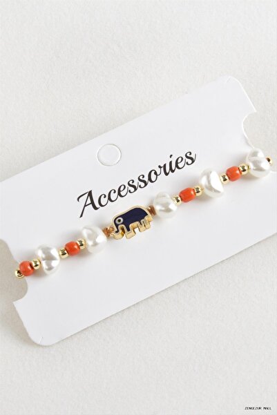 ZERO LAND Zngzrmll Elephant Beads Pearl Macrame Rope (34046) Bracelet Orange