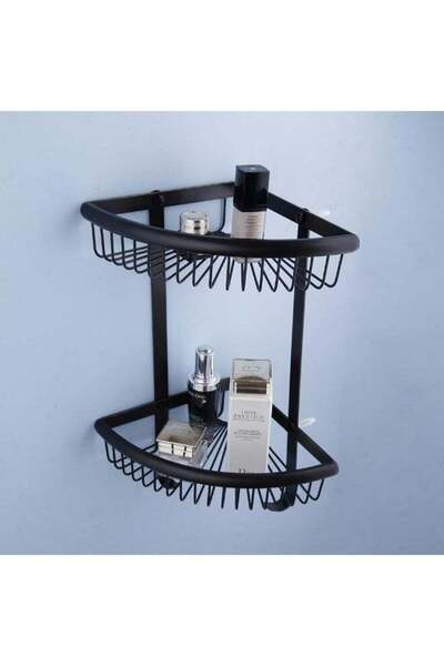 Generic Royal Black Double Corner Bathroom Organizer - Elegant Space-Saving D...