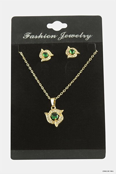 ZERO LAND Zngzrmll Flower Zircon Stone Set (31238) Necklace Green