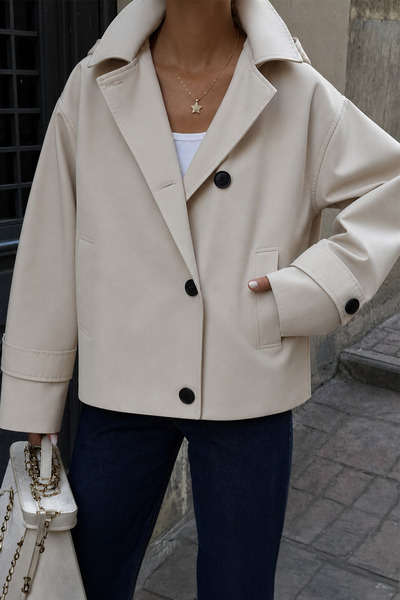 MANMARK Women's Detachable Hooded Water-Repellent Oversized Trench Coat