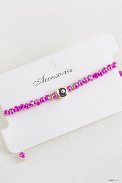 ZERO LAND Zngzrmll Nazar Kristal Macrame Rope Bracelet 6 (34118) mm Pink