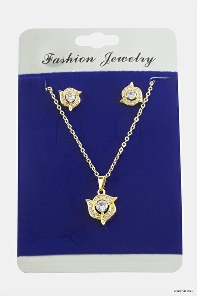 ZERO LAND Zngzrmll Flower Zircon Cubic Zirconia Set Pendant (31233) Silver Color