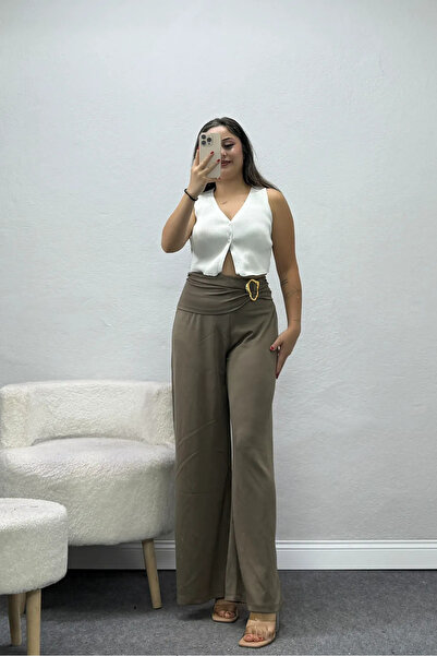 BELENDİR Women's Modal Buckle Pants Mink