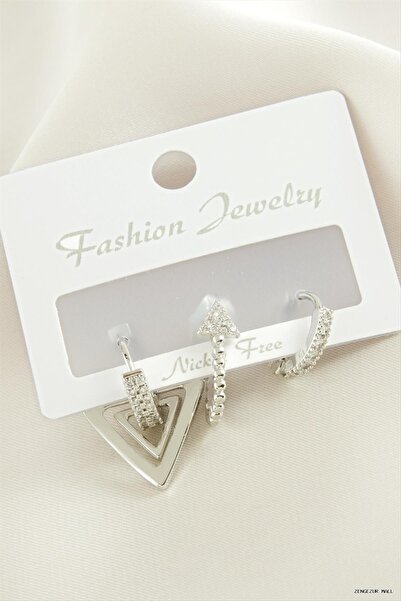 ZERO LAND Zngzrmll 3 Pcs Arrow Zircon Stone Earrings (30642) Silver Color
