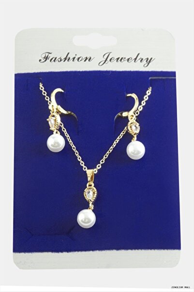 ZERO LAND Zngzrmll Drop Pearl Zircon Stone Set Necklace (35553) Silver Color