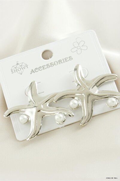 ZERO LAND Zngzrmll Sea Star Metal Pearl Earrings (41720) Silver Color