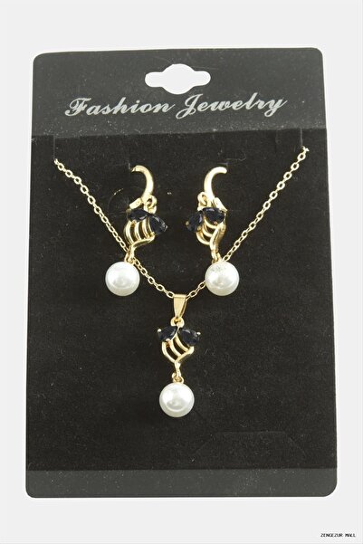 ZERO LAND Zngzrmll Flower Pearl Zircon Stone Set (42332) Necklace Black