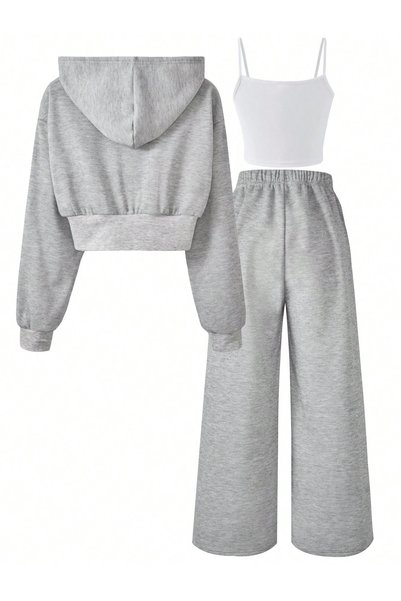 Richarlison Kız Çocuk 3'Lü Paket Kapüşonlu Ceket - Crop - Eşofman Basic Set Takım