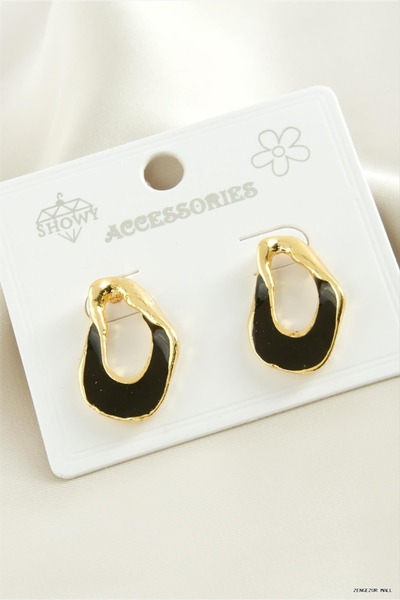 ZERO LAND Zngzrmll Oval Enamel Metal (41730) Earrings Black