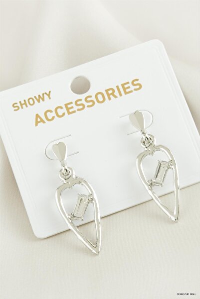 ZERO LAND Zngzrmll Heart New Season Stone Earrings (42442) Silver Color