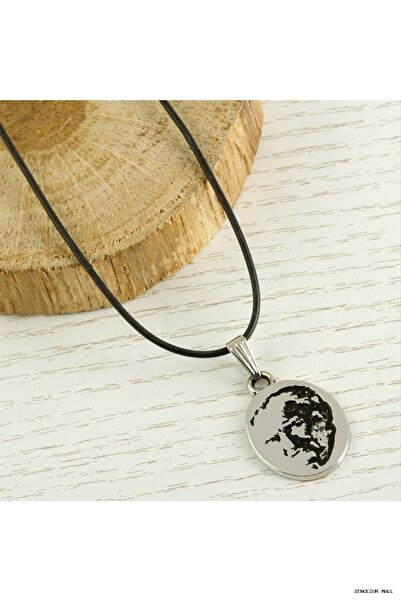 ZERO LAND Zngzrmll Ataturk Metal Vinlex Leather Necklace (40553) Silver Color